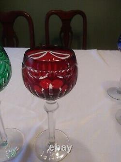 VTG 4 fifth Avenue Princess Cut To Clear Hock Wine Goblets Cobalt Emerald Ruby