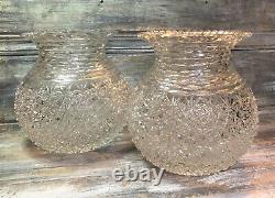 VTG'80s Yasemin Crystal Russian Pattern 96oz SIGNED Hand Cut Glass Vase Set 2