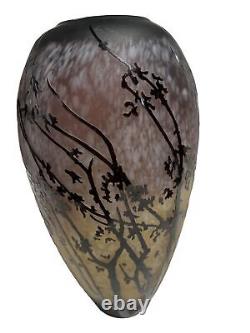 VTG Acid Etched Cut Vase 11 Tall Trees Cameo Glass