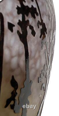 VTG Acid Etched Cut Vase 11 Tall Trees Cameo Glass