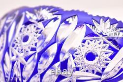 VTG Bohemian Czech Oval Bowl Dish Cut To Clear Cobalt Blue Brilliant Crystal 6