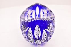 VTG Bohemian Czech Oval Bowl Dish Cut To Clear Cobalt Blue Brilliant Crystal 6