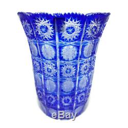VTG Cesar Crystal Bohemiae Blue Cobalt Vase Art Glass Large Cut To Clear Czech