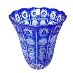 VTG Cesar Crystal Bohemiae Cobalt Blue Vase Large Cut To Clear Art Glass Czech