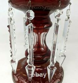 VTG Egermann Ruby Red Cut to Clear Glass Bohemian Mantle Luster Prisms Pair DL21