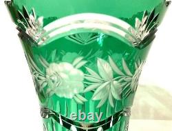VTG Lausitzer Bleikristall Lead Crystal Vase Cut Green to Clear Germany 11.75