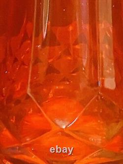 VTG Stunning LE Smith Fayette 15 H Red Swung Edge WithYellow Tips Cut Glass Vase