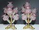 Val St Lambert Acid Etched Cut Cranberry Cameo Glass & Gilt Bronze Epergne Vases
