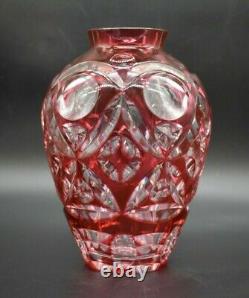 Val St Lambert Cased Cranberry Pink Cut To Clear 9 Bulbous Vase