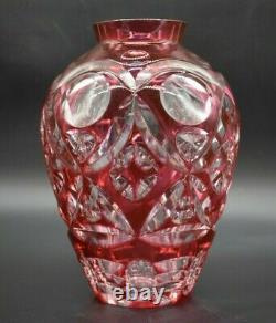 Val St Lambert Cased Cranberry Pink Cut To Clear 9 Bulbous Vase
