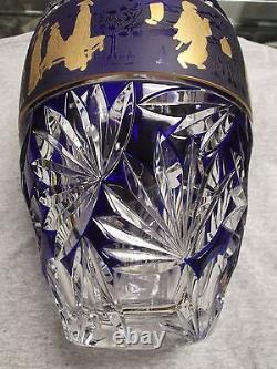 Val St. Lambert Cobalt Blue Cut to Clear Crystal Vase Signed L'ega 1978 80/950