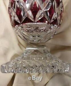 Val St Lambert Cranberry Crystal Cut To Clear Footed Vase 9 1/3 Tall