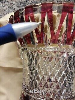 Val St Lambert Cranberry Crystal Cut To Clear Footed Vase 9 1/3 Tall