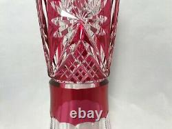 Val St. Lambert-Cranberry Red Cut To Clear 12 Inch Vase-Unmarked