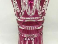 Val St. Lambert-Cranberry Red Cut To Clear 6 Inch Vase-Signed