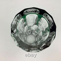 Val St. Lambert Emerald Green Cut Clear Crystal 10 Inch Cylindrical Vase