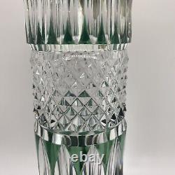 Val St Lambert Emerald Green Cut Clear Cylindrical Vase Belgium Crystal 9 3/4