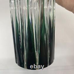 Val St Lambert Emerald Green Cut Clear Cylindrical Vase Belgium Crystal 9 3/4