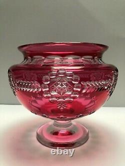 Val St Lambert Magnificent Crystal Bowl Red Cut To Clear