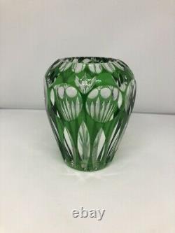 Val St. Lambert Vase Cut Green Crystal Excellent 5.1'
