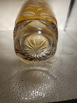 Vase, Bohemian Handmade, Crystal, Yellow Cut To Clear