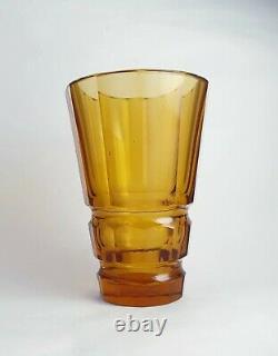 Vase Schälschilff Cut Vas Bohemia Czech Art Glass Amber Honig Gelb Goldtopas