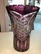Very Large Bohemian Czech Intricate Cut To Clear Amethyst (purple) Crystal Vase