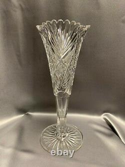 Very Large & Tall Victorian American Brilliant Cut Glass Trumpet Vase 13.75