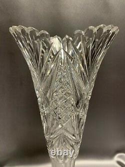 Very Large & Tall Victorian American Brilliant Cut Glass Trumpet Vase 13.75