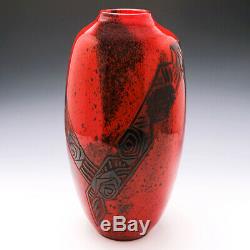 Very Tall Legras Art Deco Acid Cut Glass Vase c1925