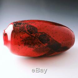 Very Tall Legras Art Deco Acid Cut Glass Vase c1925