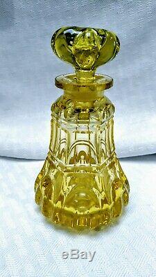 Victorian Bohemian cut Uranium Vaseline glass perfume antique bottle
