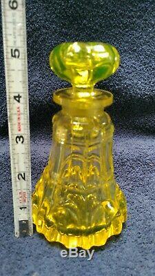 Victorian Bohemian cut Uranium Vaseline glass perfume antique bottle