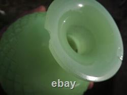 Victorian Murano Italy Opaline Vaseline Jade Green Cut Glass Vase