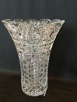 Vintage 10 Inch Tall Brilliant Cut Art Glass Vase