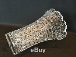 Vintage 10 Inch Tall Brilliant Cut Art Glass Vase