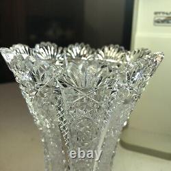 Vintage 6 AMERICAN BRILLIANT ABP CUT CRYSTAL Glass SAW Edge VASE