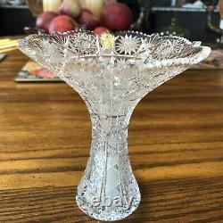 Vintage 6 Queen Lace Bohemian Czech Hand Cut Glass Crystal Vase. Fine Art