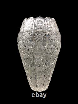 Vintage 8 3/4 Queen Lace Bohemian Czech Hand Cut Glass Crystal Vase Rare