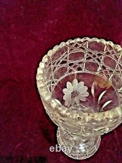 Vintage Abp Cut Crystal Vase With Leaf And Floral Decor