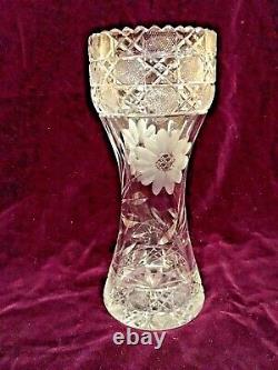 Vintage Abp Cut Crystal Vase With Leaf And Floral Decor