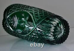 Vintage Ajka Cased Cut To Clear Lead Crystal Emerald Green Vase, Rare