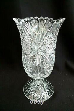 Vintage American Brilliant Cut Glass Crystal Celery Vase Footed Pedestal Ornate