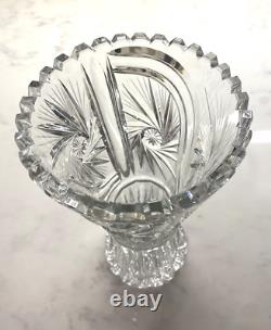 Vintage American Brilliant Period ABP Heavy Cut Glass Clear Vase 10 Heavy
