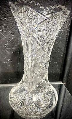 Vintage American Brilliant Period (Abp) Stunning 12 Tall Cut Glass Crystal Vase