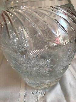 Vintage American Brilliant Period Large Clear Cut Glass Vase Signed 20