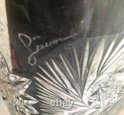 Vintage American Brilliant Period Large Clear Cut Glass Vase Signed 20