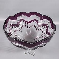 Vintage Amethyst Cut To Clear Fire Polished Faceted Bohemian Style Crystal Bowl