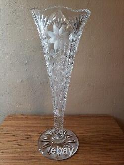 Vintage Antique American Brilliant ABCG Heavy Crystal Cut Glass Trumpet Vase 20