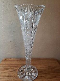 Vintage Antique American Brilliant ABCG Heavy Crystal Cut Glass Trumpet Vase 20